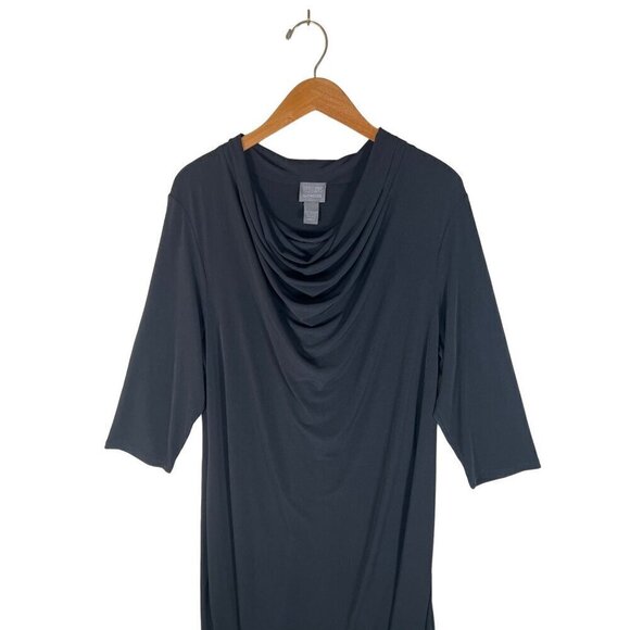 Additions by Chicos Womens Size 3 Black Dress Cowl Neck 3/4 Sleeves Stretch Knit - Picture 6 of 10